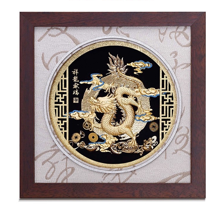 鹿港窯禮品館│祥龍獻瑞金箔畫擺飾│公司禮品、升遷榮調、居家擺飾、新居落成、開業送禮、開幕喬遷、晉陞祝福、入厝