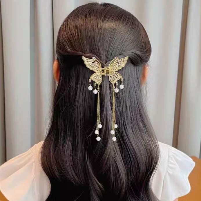 Elegant Half-up Hair Butterfly Tassel Pendant Hair Claw