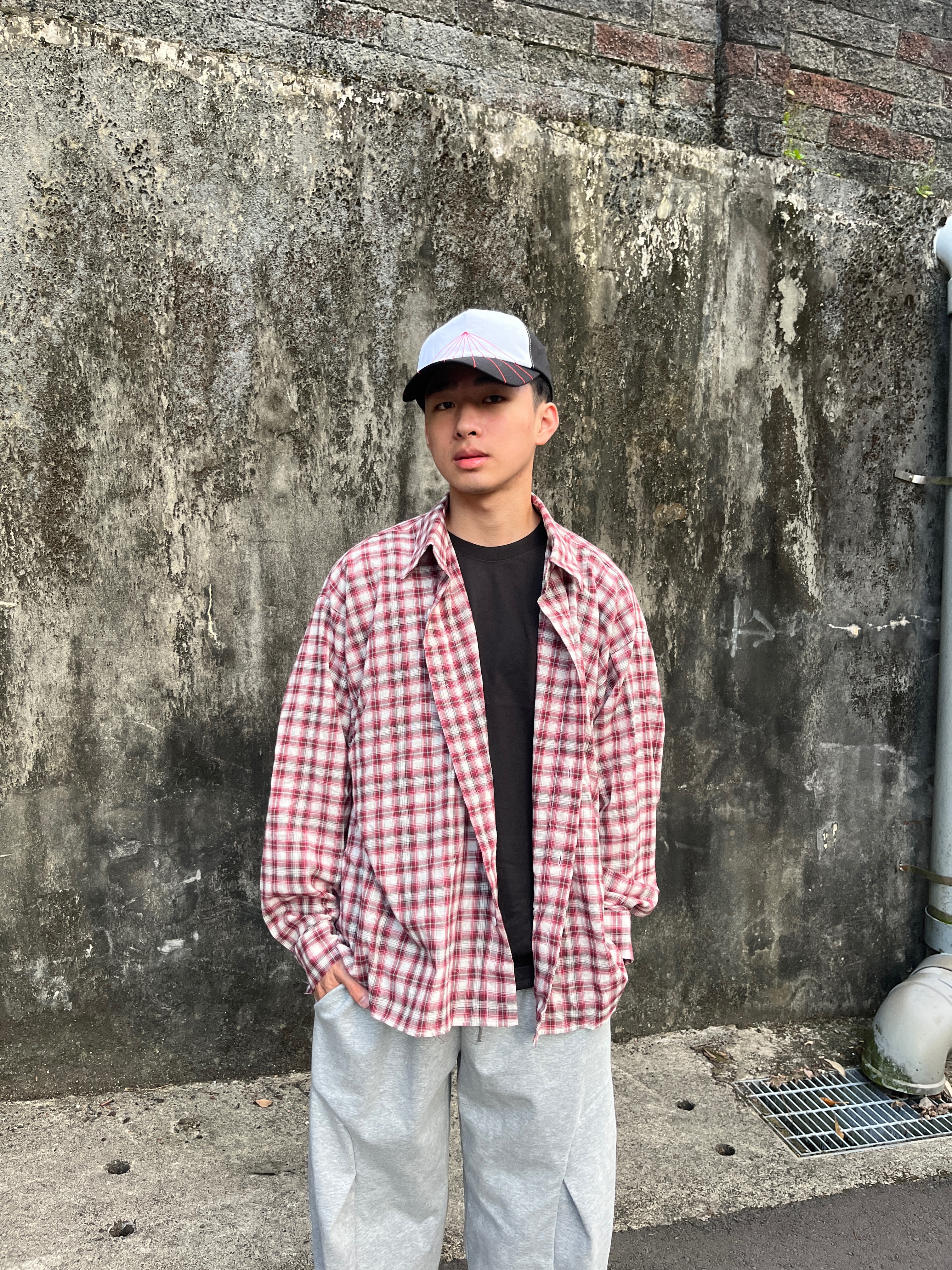 韓國 方格 街頭感 長袖 襯衫