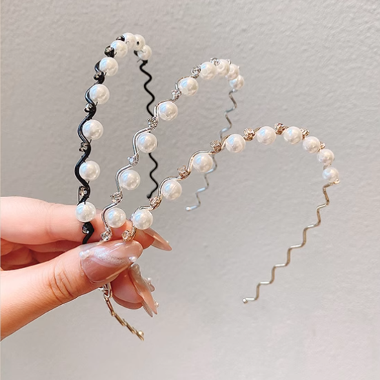 [2 FOR RM10] Pearl Rhinestone Wavy Headband