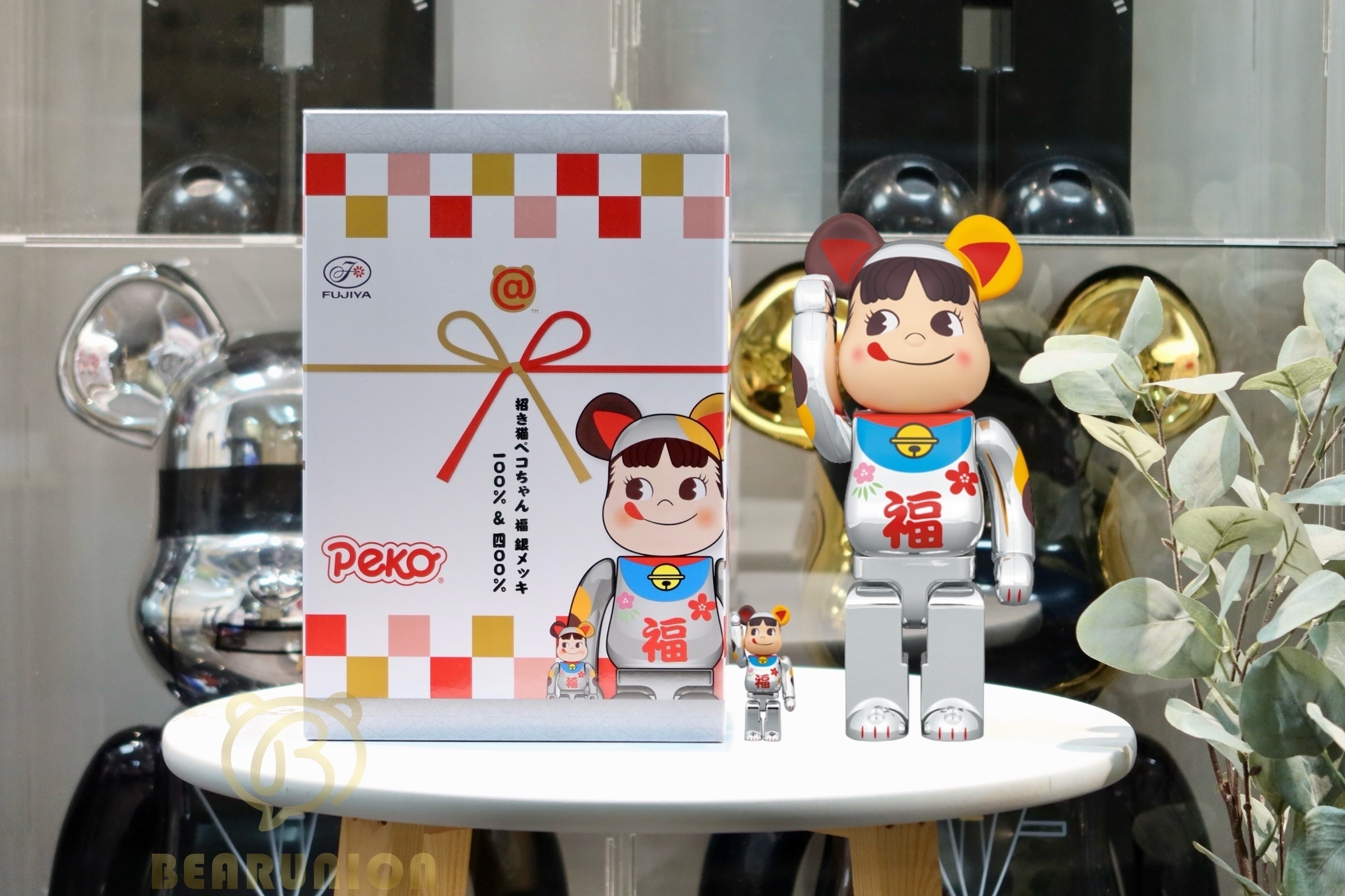 🎏預訂🎏Bearbrick 400% 100% 招き猫 ペコちゃん 福 銀メッキ 不二家 PEKO
