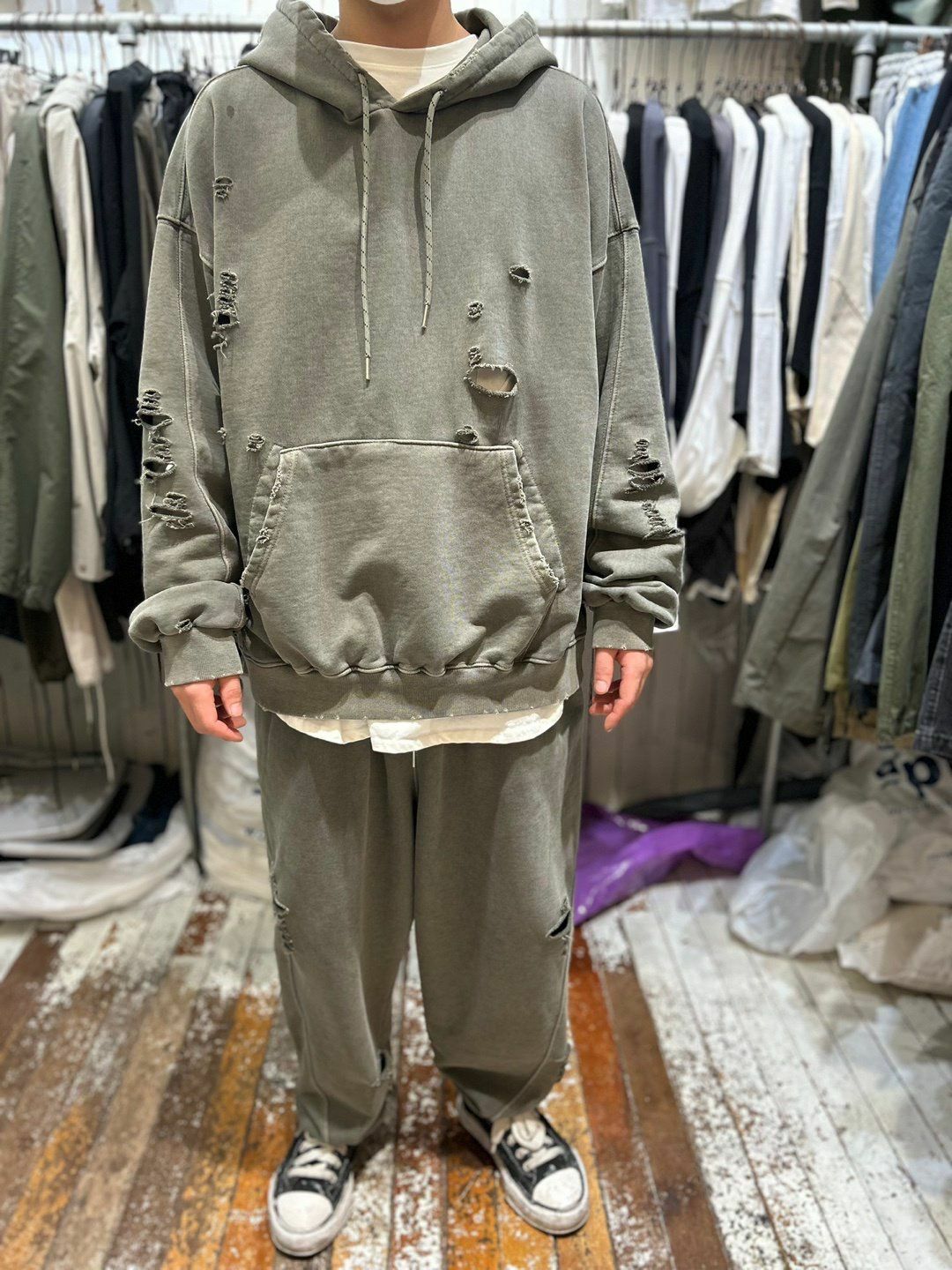 洗水淨色破洞連帽衛衣 FARMERS-010T