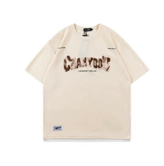 Retro towel embroidered short sleeve T (apricot) [S-XL size] [Contact customer service to confirm the shipping size after placing an order]