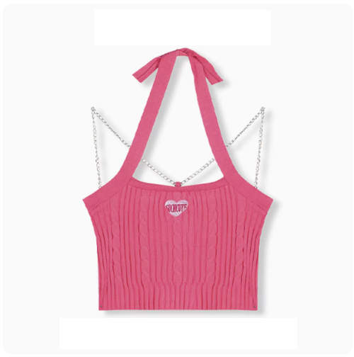 Babes love heart embroidered halterneck small suspender (melon red) (one size)