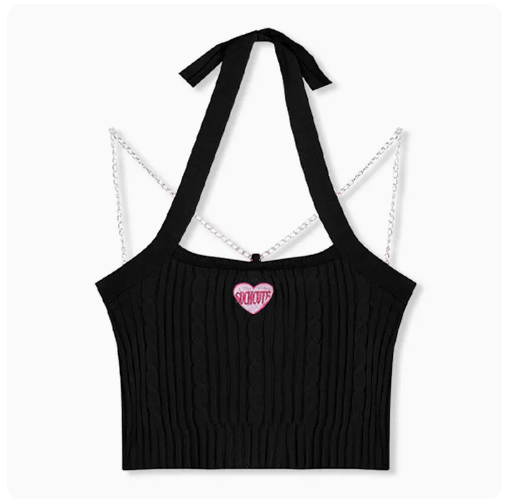 Babes Love Heart Embroidered Halterneck Small Suspenders (Black) (One Size)