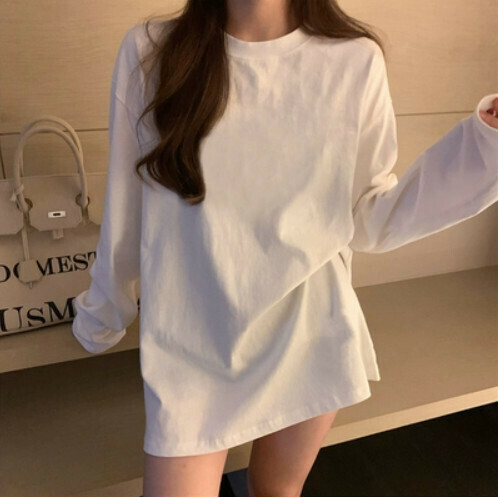 White Long Sleeve T-Shirt Women's Pine Sweatshirt Layered Underwear Base Layer Cotton (White Long Sleeve) [Size: S-2XL] [Contact customer service to confirm shipping size after placing an order]