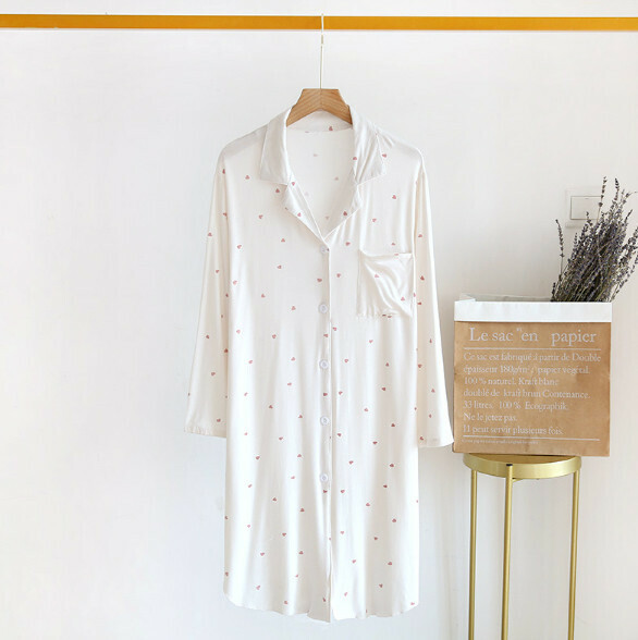 Spring and Summer Thin Modal Nightdress (LJ White Heart) [M-L Size] [Contact Customer Service to Confirm Shipping Size after Placing an Order]