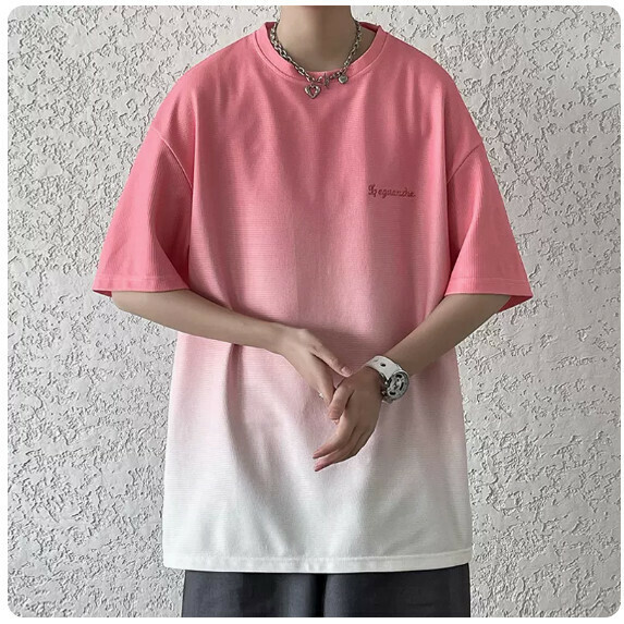 熱推漸變T恤短袖男（粉色【M_5XL碼】（下單後聯繫客服確認發貨尺碼））