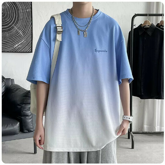 熱推漸變T恤短袖男（藍色【M_5XL碼】（下單後聯繫客服確認發貨尺碼））