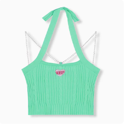 Babes Love Embroidered Halterneck Small Suspenders (Green) (One Size)