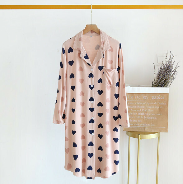 Spring and Summer Thin Modal Nightdress (LJ Pink Heart) [M-L Size] [Contact Customer Service to Confirm Shipping Size after Placing an Order]