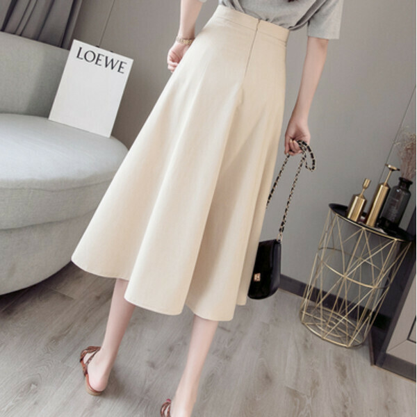 High-waisted midi A-line skirt skirt (apricot) (size: S/M/L/XL) (contact customer service to confirm size after placing an order)
