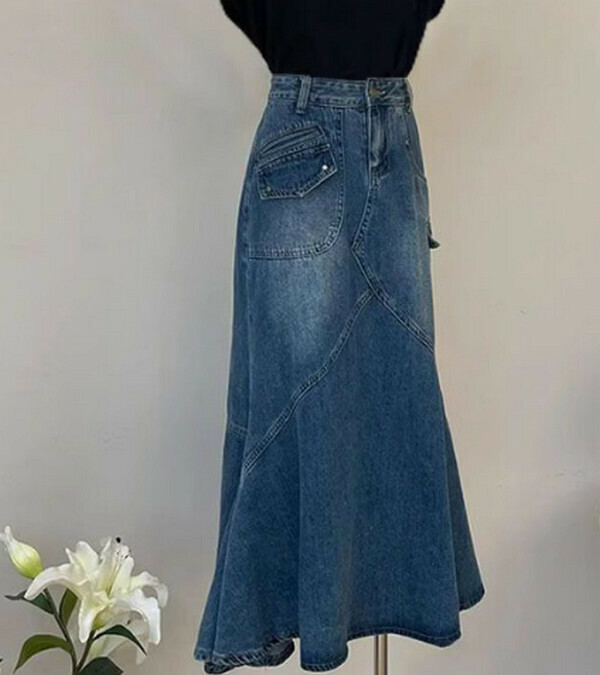 Denim skirt (blue) (size M-4XL) (contact customer service to confirm size after placing an order) 