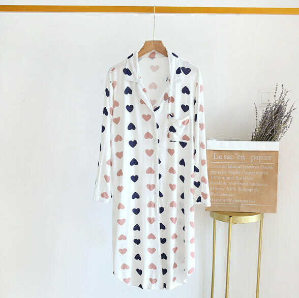 Spring and Summer Thin Modal Nightdress (LJ White Heart) [M-L Size] [Contact Customer Service to Confirm Shipping Size after Placing an Order]