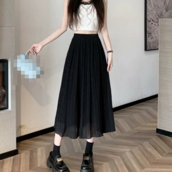 Hot selling chiffon high waist skirt [black] [one size fits all]