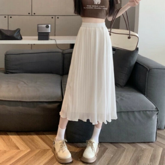 Hot selling chiffon high waist skirt [white] [one size fits all]