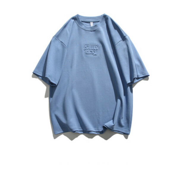 Steel stamped letter round neck short sleeve T (haze blue) [S-2XL size] [contact customer service to confirm the shipping size after placing an order]