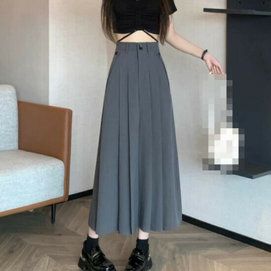 Hot selling pleated long skirt [grey] [S-XL size] (please contact customer service to confirm the delivery size after placing the order)