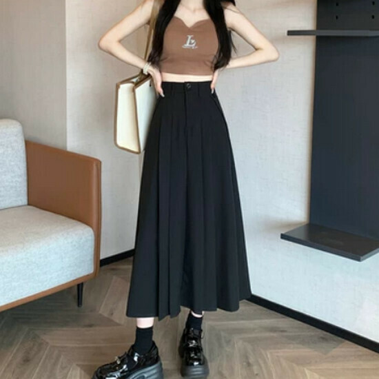 Hot Selling Pleated Long Skirt [Black] [S-XL] (Please contact customer service to confirm the delivery size after placing the order)