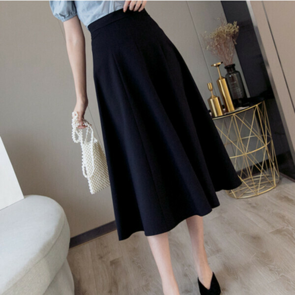 High-waisted midi A-line skirt skirt (black) (size: S/M/L/XL) (contact customer service to confirm size after placing an order)