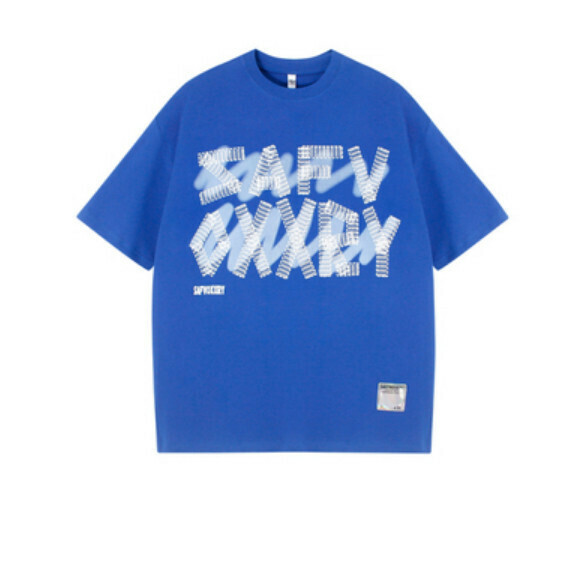 Monogram print crew neck short sleeve T (blue) [S-XL size] [Contact customer service to confirm the shipping size after placing an order]