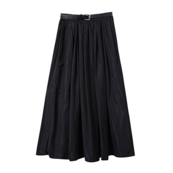 Hot selling pleated long skirt [Black (comes with belt)] [S-XL size] (please contact customer service to confirm the delivery size after placing the order)