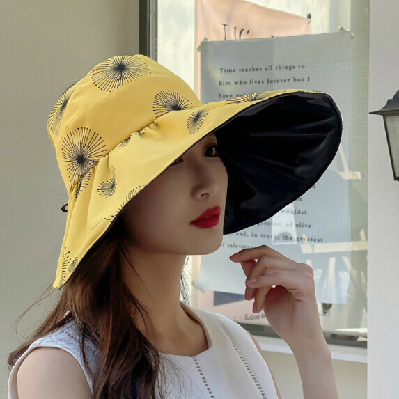 Hot selling foldable sun protection breathable fisherman hat for women (yellow)