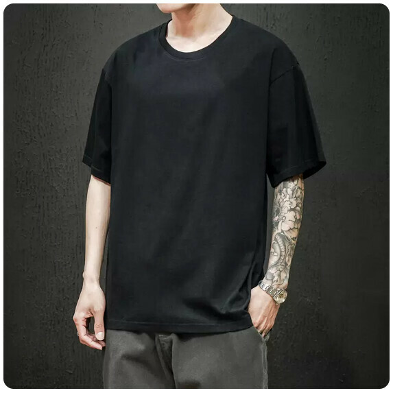Solid color short-sleeved T-shirt man (black [size M_5XL] (contact customer service to confirm the shipping size after placing an order))