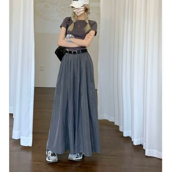 Hot selling pleated long skirt [grey (free belt)] [S-XL size] (please contact customer service to confirm the delivery size after placing the order)