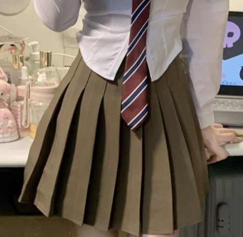 High-waisted lined skirt with pleated skirt (coffee color) (size: XS-XXL) (contact customer service to confirm the shipping size after placing an order)