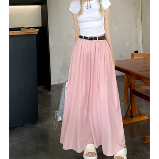 Hot selling pleated long skirt [pink (free belt)] [S-XL size] (please contact customer service to confirm the delivery size after placing the order)