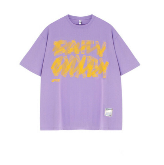 Alphabet print crew neck short sleeve T (purple) [S-XL size] [Contact customer service to confirm the shipping size after placing an order]