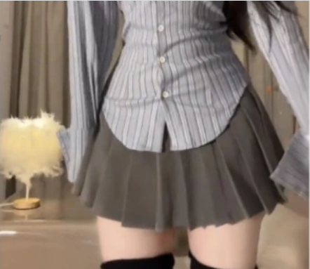 High-waisted lined skirt with pleated skirt (dark gray) (size: XS-XXL) (contact customer service to confirm shipping size after placing an order)
