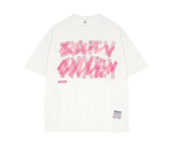 Alphabet print crew neck short sleeve T (white) [S-XL size] [Contact customer service to confirm the shipping size after placing an order]