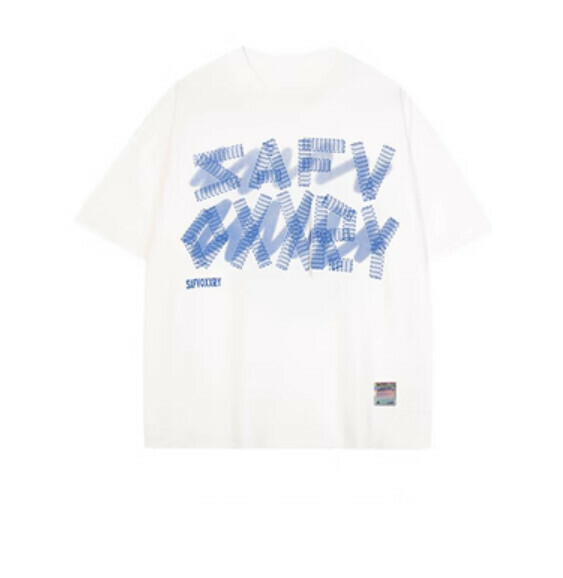 Monogram print crew neck short sleeve T (white blue) [S-XL size] [Contact customer service to confirm the shipping size after placing an order]