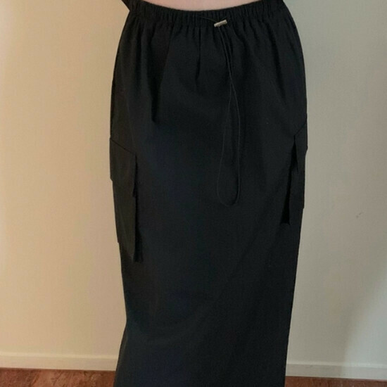 Hot Selling Slit Drawstring Skirt [Black] [S-M Size] (Please contact customer service to confirm the delivery size after placing the order)