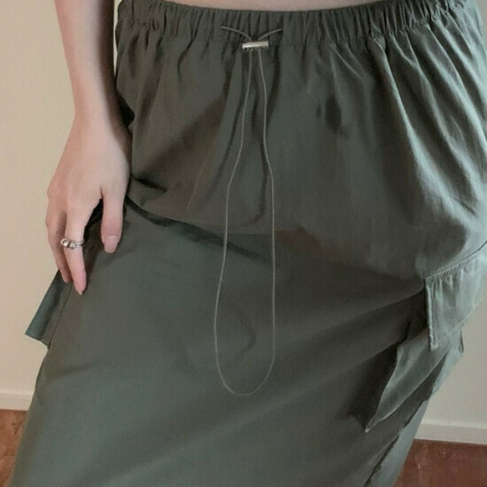Hot Selling Slit Drawstring Skirt [Military Green] [S-M Size] (Please contact customer service to confirm the delivery size after placing the order)