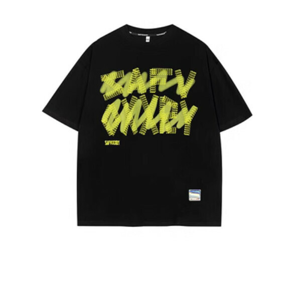 Monogram print crew neck short sleeve T (black and green) [S-XL size] [Contact customer service to confirm the shipping size after placing an order]