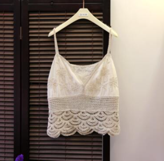 Camisole cut-out blouse crochet sleeveless (apricot) (one size) 
