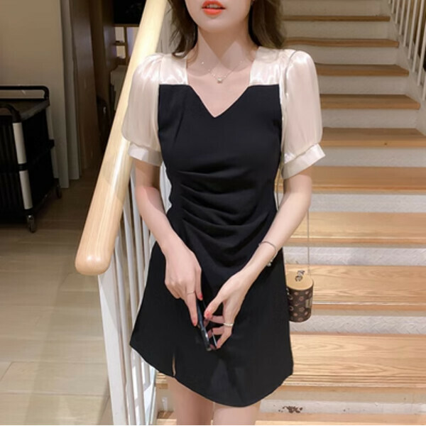 Chiffon waist dress (black short) (size: S/M/L/XL) (contact customer service to confirm size after placing an order)