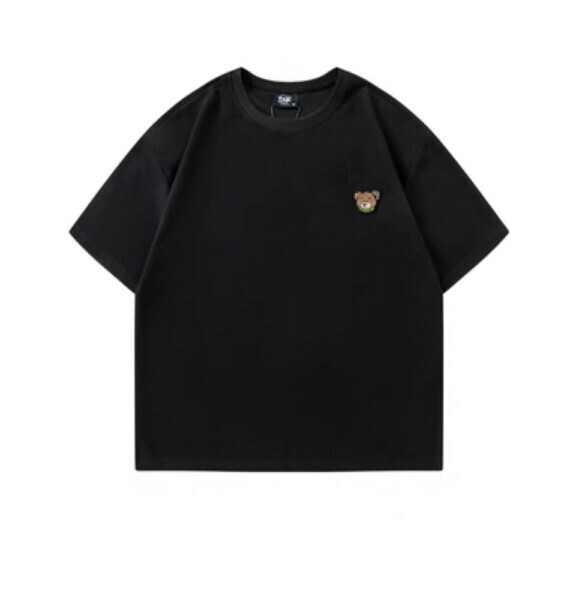 Bear embroidered round neck short sleeve T (black) [M-2XL size] [Contact customer service to confirm the shipping size after placing an order]