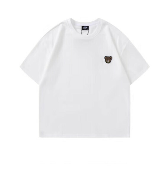 Bear embroidered logo round neck short sleeve T (white) [M-2XL size] [contact customer service to confirm the shipping size after placing an order]