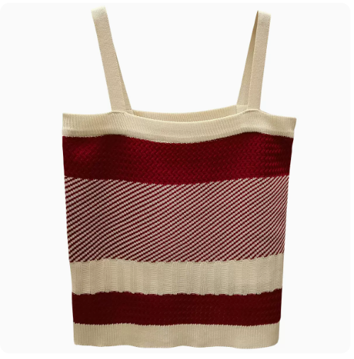 Knitted Stripe Contrasting Camisole (Jujube Red) (One Size)