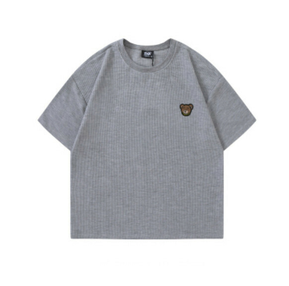 Bear embroidered round neck short sleeve T (gray) [M-2XL size] [contact customer service to confirm the shipping size after placing an order]