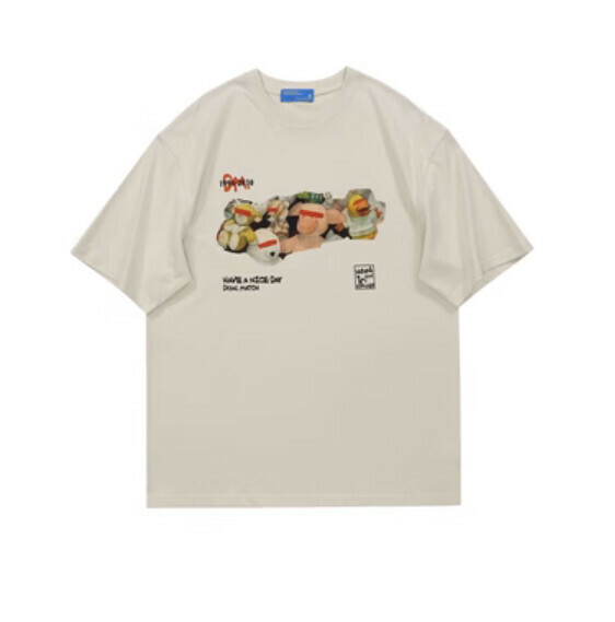 Retro cartoon print short sleeve T (apricot) [S-XL size] [Contact customer service to confirm the shipping size after placing an order]
