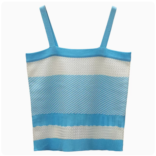Knitted Striped Contrasting Camisole (Blue) (One Size)