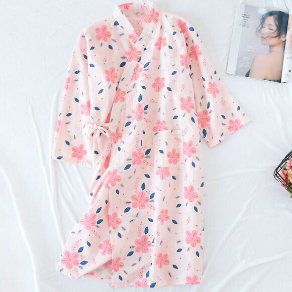 Summer thin double-layer gauze nightdress (pink sunflower) [M-L size] [Contact customer service to confirm the shipping size after placing an order]