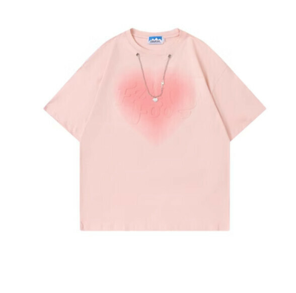 Summer Bump Heart Letter Short Sleeve T (Pink) [M-XL Size] [Contact Customer Service to Confirm Shipping Size after Placing an Order]