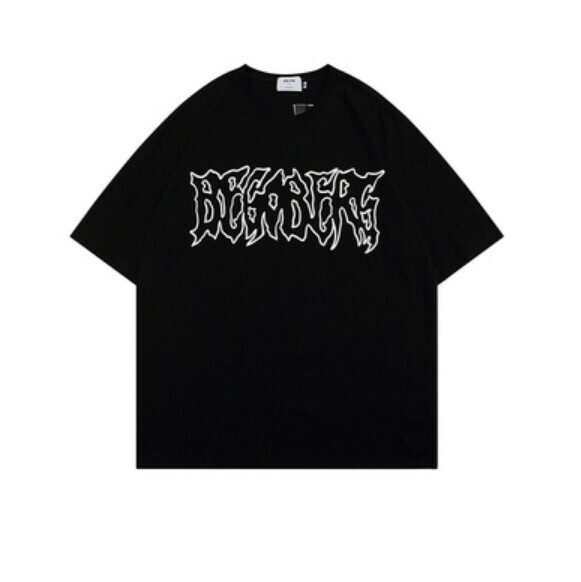 Alphabet foam print short sleeve T (black) [S-XL size] [Contact customer service to confirm the shipping size after placing an order]