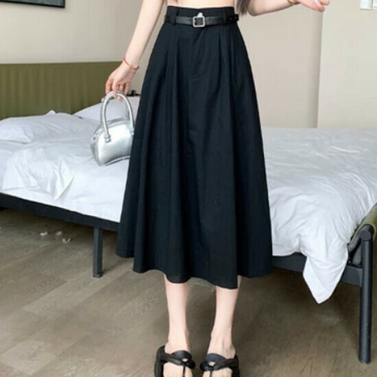 Hot-selling workwear long skirt [Black (free belt)] [S-XL size] (please contact customer service to confirm the delivery size after placing the order)